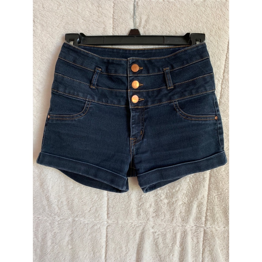 High-Waisted Dark Blue Jean Shorts